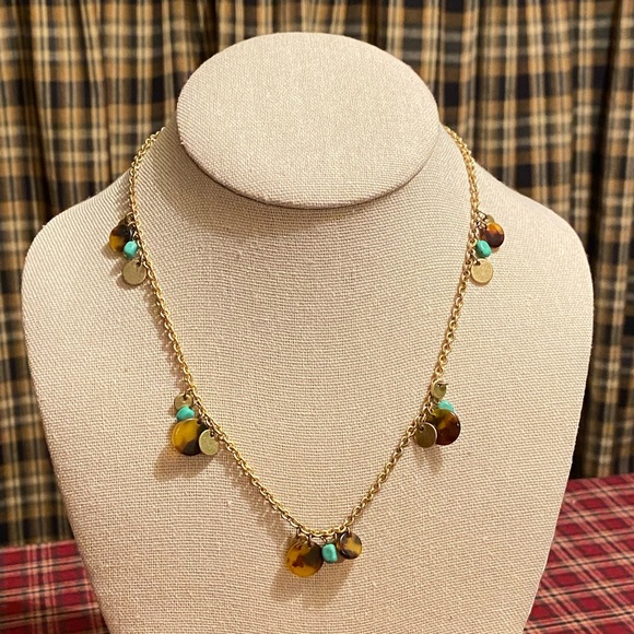 Ralph Lauren Turquoise & Gold Disk Necklace - Picture 2 of 4